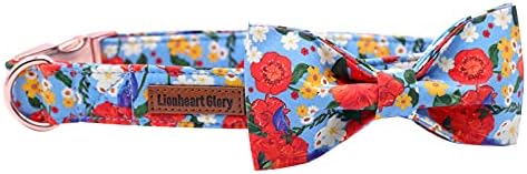 Lionheart glory Floral Print Dog Collar Adjustable Soft Dog Collar with Bowtie, Girl Pet Collars for X-Small Small Medium Large Dogs