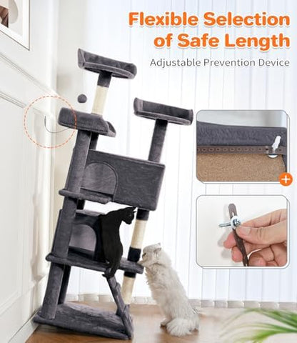 Made4Pets Cat Tree 54in Cat Tower for Indoor Cats Kitten Tree Multi-Level Cat Tree with 2 Condo Furniture Activity Center with Scratching Posts Funny Toys Kittens Pet Play House, Dark Grey