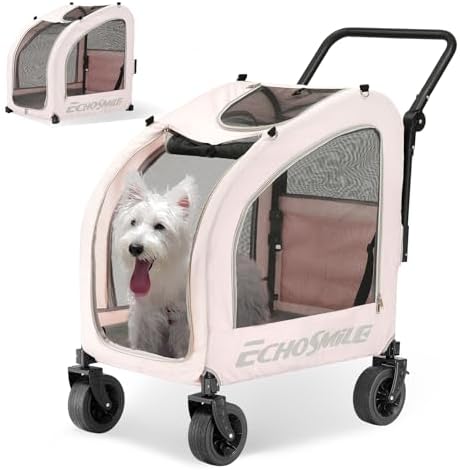 EchoSmile 4-Wheel Pet Stroller for Dogs & Cats, Up to 135 lbs, Pink