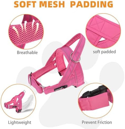 KOOLTAIL No Pull Harness Medium Size Dog with Handle, Easy Walk Puppy Vest Harness Neck & Chest Soft Paded Adjustable, Reflective & Lightweight Escape Proof Breathable Mesh Pet Running Harness, Pink M