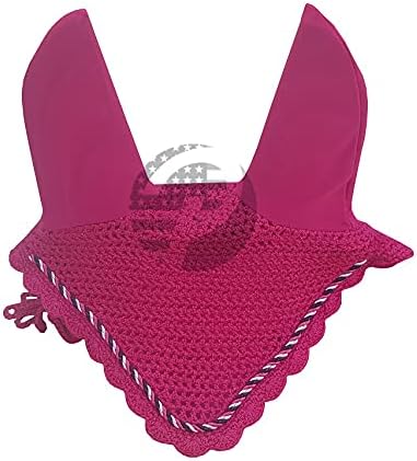 Horse Ear Bonnet Fly Veil Crochet Equestrian with Piping 30 Color Full/COB/Pony (Large/Full, HOT Pink/Fushia)