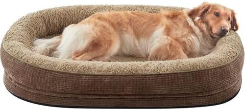 JOEJOY Orthopedic Dog Beds Large Sized Dog, XL Egg-Crate Memory Foam Pet Couch Bed with Bolster Sides, Waterproof Lining, Removable Washable Cover & Non-Slip Bottom, Brown