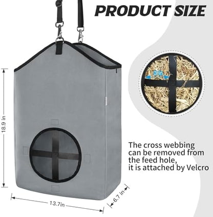 Hay Bags,Slow Feed Hay Bags for Horses,Goats,Donkeys with Reinforced Oxford Fabric and High Strength Metal Clasp,Horse Feeding Supplies with Strap for Easy Hanging (1 Grey)