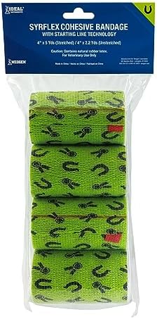 SyrFlex Cohesive Bandage 4” Green Horse Shoes and Ribbons 4pk