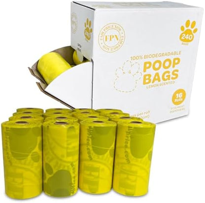 Dog Poop Bags Lemon Scented 16 Rolls 240 Count Biodegradable Pet Waste Bags Leak Resistant with Fresh Lemon Scent Fit Most Dispensers for Small & Large Dogs
