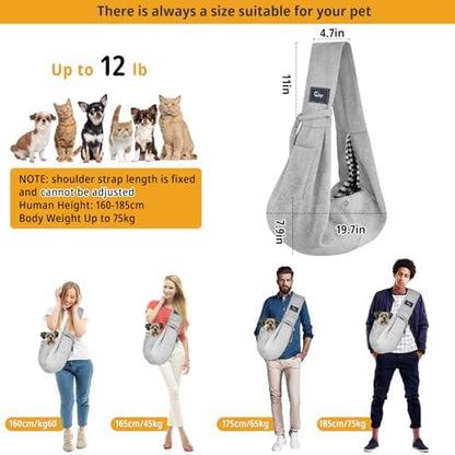 CUBY Dog and Cat Sling Carrier - Hands Free Reversible Small Pet Sling Carrier Bag - Soft Pouch and Tote Design - Suitable for Puppy, Small Dogs Cats Outdoor Travel(Classic Grey)