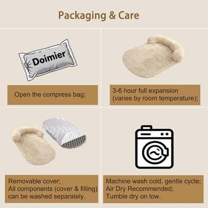 Orthopedic Dog Bed with Egg-Crate Base, Calming Dog Beds Fluffy Plush Faux Fur with Raised Edges, Spine Friendly Pet Sleeping Mat for Medium Large Dogs, Machine Washable (Oval, Beige 32"x24")