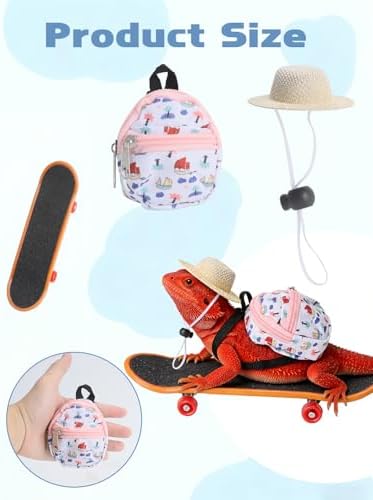 Bearded Dragon Clothes Lizard Toy - Mini hat,Skateboard,Backpack Gifts for Reptiles Pet - Cute Bearded Dragon Costume Accessories for Lizard Iguana Reptiles Small Animals (Rose Red)