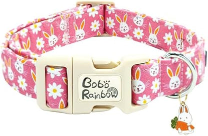 Easter Dog Collar-Cute Rabbit Adjustable Pet Collar Soft Pink Holiday Puppy Collar Comfortable Cotton Necklace Gift for Large Dogs