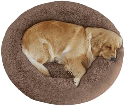 Bunlitent 39 inch Calming Dog Bed, Donut Dog Bed for Large Sized Dog, Brown
