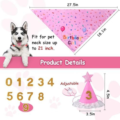 Dog Birthday Decorations,Dog Birthday Hat with Numbers,Dog Bandana