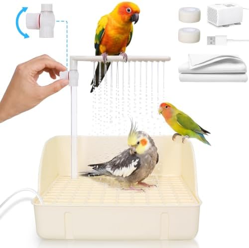 Automatic Parakeet Bird Bath with Pump & Control Valve for Tame Birds