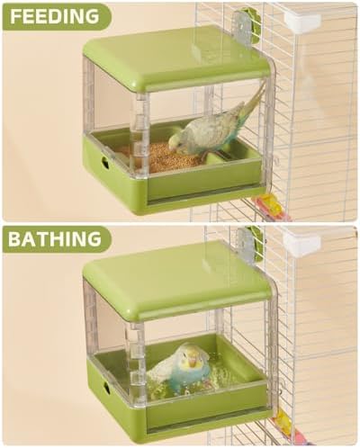 septillar Bird Feeder and Bath for Cage, Hanging Bird Bathtub Bath Shower Box Bowl, Bird Cage Accessories Suitable for Small Medium Birds, Parrots, Lovebirds, Finches, Parakeets, Mannikin (Green)