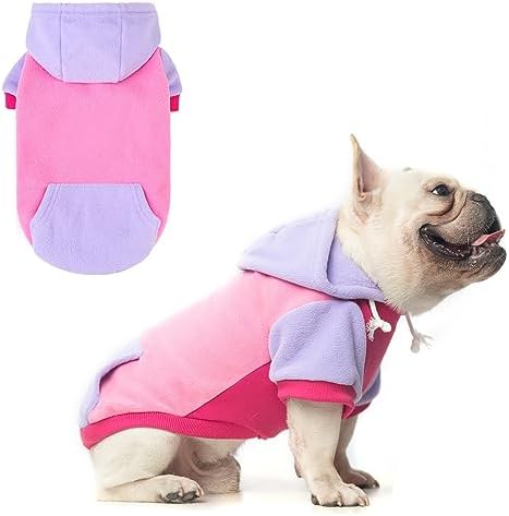 BEAUTYZOO Fleece Dog Hoodie Sweatershirt with Pocket and Leash Hole, Stretchy Small Medium Large Sized Dogs Clothes for Fall Winter Cold Days, Color Designer Warm Dog Jackets,French Bulldog Coats