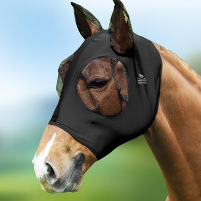 Harrison Howard Super Comfort Stretchy Fly Mask Large Eye Space with UV Protection Soft on Skin with Breathability Piano Black Extra-Full (Extra-Large)