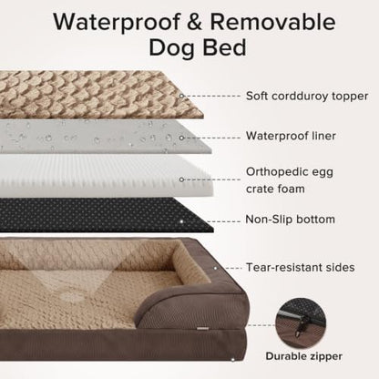 INVENHO Jumbo Orthopedic Dog Bed for Extra Large Dogs, Waterproof, Egg-Crate Foam Dog Couch Bed with Washable Removable Cover, Waterproof Lining and Nonskid Bottom