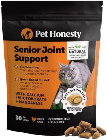 Senior Cat Joint Supplement Crunchy Creamy Hip + Joint for Cats - Ease Mobility Stiffness with Glucosamine Chondroitin, Green Lipped Mussel, Flexibility + Joint Support Chews (30-Day Supply)