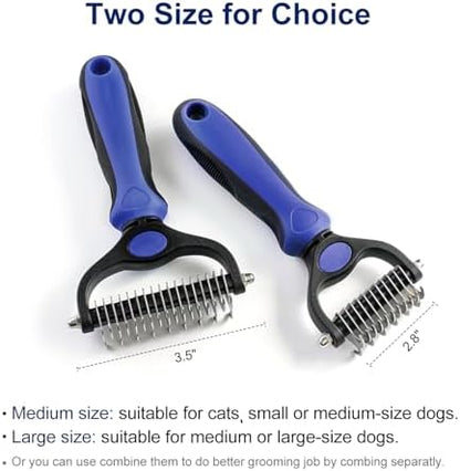 WePet Grooming Rake for Dogs & Cats, Double-Sided Deshedding Brush, Extra-Wide Dematting Tool, Slicker Comb for Undercoat & Loose Hair Removal, Reduces Shedding by 95%, Blue, Small