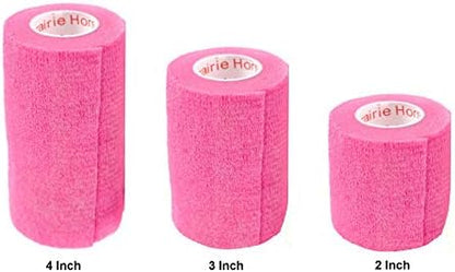 2 Pack Premium Vet Wrap - Self Adhesive Bandage Wrap & Athletic Tape - 4" x 5 Yards Elastic & Self-Sticking Cohesive Bandage for Pets, Sports, Wrists & Ankles - Neon Pink by Prairie Horse Supply