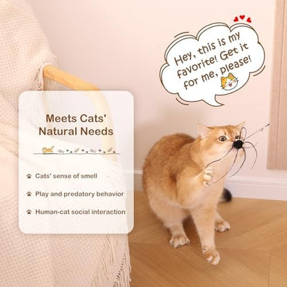 Retractable Cat Wand Toy with 4 Bug-Inspired Feather Refills