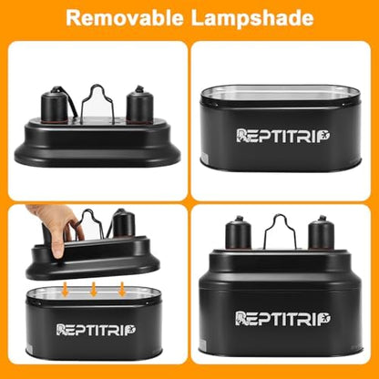Dual Reptile Light Fixture with Switches, Reptile Heat Lamp Fixture, Reptiles Terrarium UVB Bulb Fixture for Bearded Dragon, Max 160W Each (Bulb Not Included)