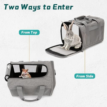 PINVNBY Small Pet Carrier, Guinea Pig Carrier, Bunny Carrier for Travel Camping Outdoor, Breathable Pet Portable Hand Bag for Hamster Rabbit Guinea Pig（Gray）