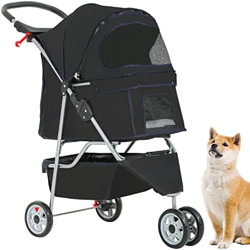 BestPet | 3-Wheel Foldable Pet Stroller | Black | Lightweight & Portable