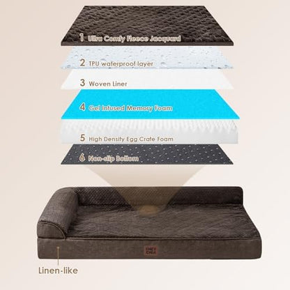 EHEYCIGA Large Dog Bed Memory Foam for Crate, Orthopedic Dog Bed Large Size Dogs with Washable Removable Cover, Waterproof Pet Sofa Couch with Nonskid Bottom, 35x22x6, Brown