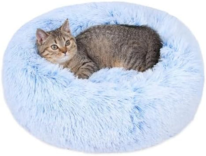 Cat Beds for Indoor Cats - Cat Bed Washable 20/24 inches, Dog Beds for Small Medium Dogs, Anti Anxiety Round Fluffy Plush Faux Fur Cat Bed, Thick Bottom (Cornflower Blue, Medium)