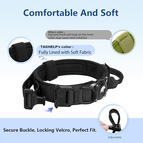 Smart Waterproof AirTag Dog Collar with QR Code ID Tag, Anti-Lost Tactical Dog Collar with Built-in AirTag Holder, Metal Buckle & Control Handle, GPS Tracker Collar for Medium to Large Dogs (Red, L)