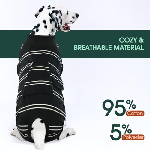 Kuoser Dog Surgery Recovery Suit, Soft Breathable Dog Recovery Suit for Female Spay Male Nueuter, Anti Licking Puppy Onesie Pet Surgical Suit for Dogs Abdominal Wounds Skin Disease, Black Strips XS