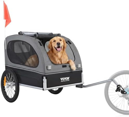 VEVOR Dog Bike Trailer, Supports up to 88 lbs, Pet Cart Bicycle Carrier, Easy Folding Frame with Quick Release Wheels, Universal Bicycle Coupler, Reflectors, Flag, Collapsible to Store
