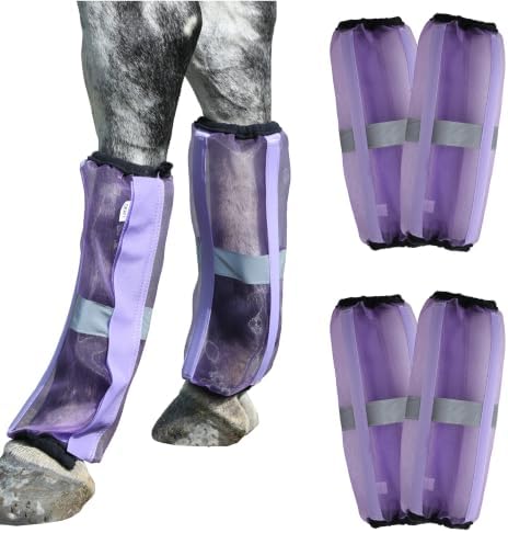 Horse Fly Boots Set of 4, Breathable Mesh Leg Wraps Violet Cob