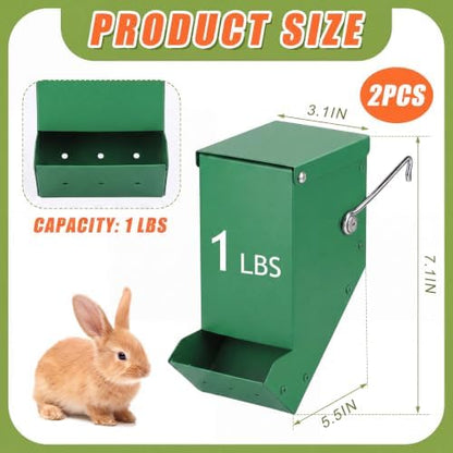Maxcheck 2 Pcs Rabbit Feeder for Cages, 3.2 Inches, Mesh Bottom, Green