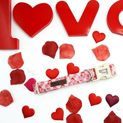 Valentine's Pink Line Love-Heart Dog Collar for Large Dogs