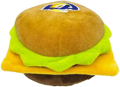 NFL Los Angeles RAMS Cheese Burger Plush Dog & CAT Squeak Toy - Cutest Stadium HAMBERGER Snack Plush Toy for Dogs & Cats with Inner Squeaker & Beautiful Football Team Name/Logo