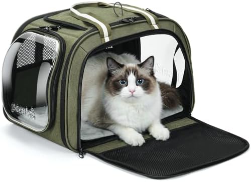Pecute Cat Carrier,Double Bubble Pet Carrier for Cat Small Dogs,Green,L