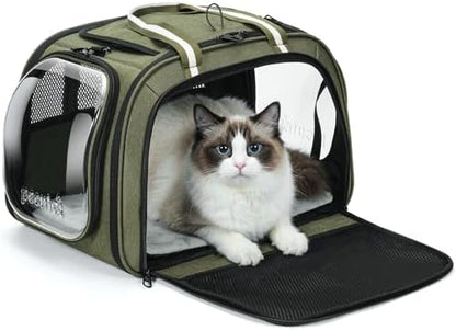 Pecute Cat Carrier,Double Bubble Pet Carrier for Cat Small Dogs,Green,L