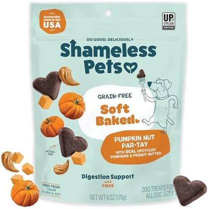 Shameless Pets Soft-Baked Dog Treats, Pumpkin Nut Partay - Natural & Healthy Dog Chews for Digestive Support with Fiber - Made in USA, Free from Grain, Corn & Soy - 1-Pack