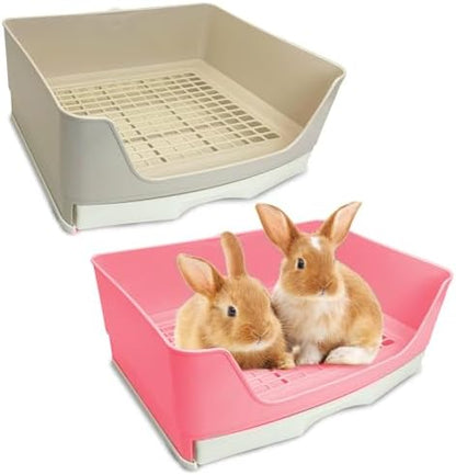 kathson 2PCS Large Rabbit Litter Box Trainer, Potty Corner Toilet with Drawer Bigger Pet Pan for Adult Hamster, Guinea Pig, Ferret, Galesaur, Bunny and Other Animals (Pink,Brown)
