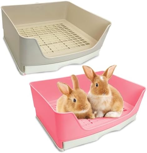 kathson 2PCS Large Rabbit Litter Box Trainer, Potty Corner Toilet with Drawer Bigger Pet Pan for Adult Hamster, Guinea Pig, Ferret, Galesaur, Bunny and Other Animals (Pink,Brown)