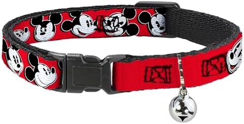 Plastic Breakaway Clip Collar - Mickey Mouse Expressions Red/Black/White - Narrow-Medium 8-12"
