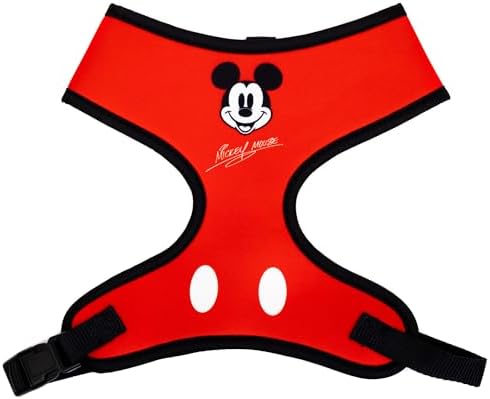 Disney Pet Harness, Dog Collar Plastic Buckle, Mickey Mouse Smiling Face Red Black