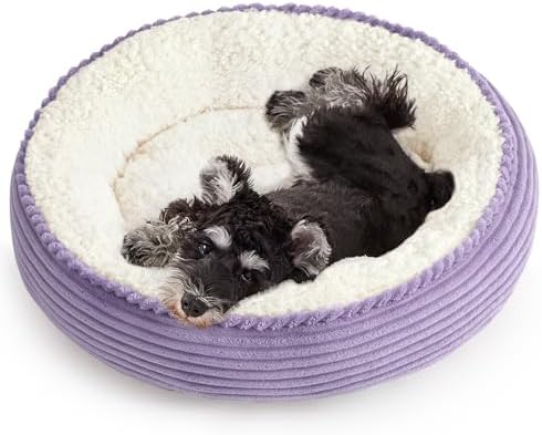 Love's cabin Round Donut Cat and Dog Cushion Bed, 24in Pet Bed for Small or Medium Dogs, Anti-Slip & Water-Resistant Bottom, Soft Durable Fabric Pet Beds, Washable Calming Cat Bed Violet