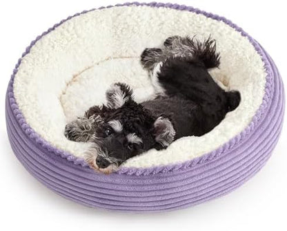 Love's cabin Round Donut Cat and Dog Cushion Bed, 24in Pet Bed for Small or Medium Dogs, Anti-Slip & Water-Resistant Bottom, Soft Durable Fabric Pet Beds, Washable Calming Cat Bed Violet