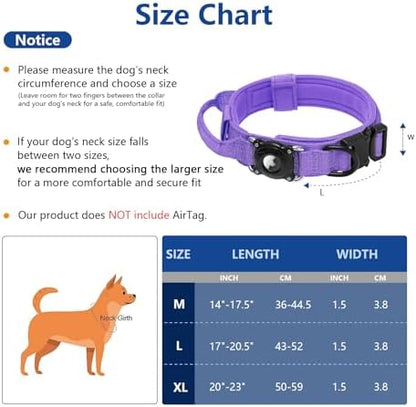 Waterproof AirTag 2nd 2026 & AirTags 1st 2021 Dog Collar - Tactical Military Collar with Secure Hard PC Holder & Comfort Handle for Medium Large Dogs,Smart ID tag (Purple, L)