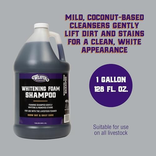 Weaver Livestock Whitening Shampoo for Horses, Pigs, Cattle, Gentle, and Effective Coconut-Based Hide, Hair, and Shampoo, Daily Use, Cattle Show Supplies, 1 Gallon
