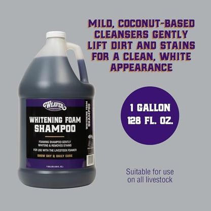 Weaver Livestock Whitening Shampoo for Horses, Pigs, Cattle, Gentle, and Effective Coconut-Based Hide, Hair, and Shampoo, Daily Use, Cattle Show Supplies, 1 Gallon