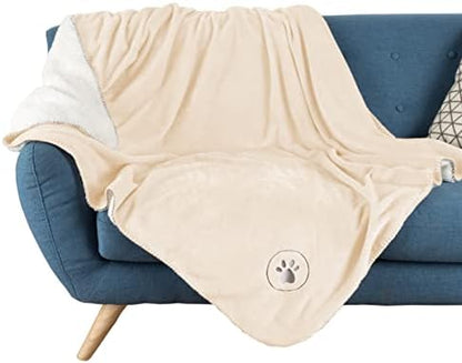 Waterproof Pet Blanket - 50x60-Inch Reversible Sherpa Fleece Throw Protects Couches, Cars, and Beds from Spills, Stains, and Fur by PETMAKER (Cream)