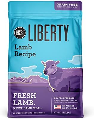 BIXBI Liberty Grain-Free Dry Dog Food, Lamb Recipe – Fresh Meat, High Protein, No Meat Meals – USA Made, 4 lbs